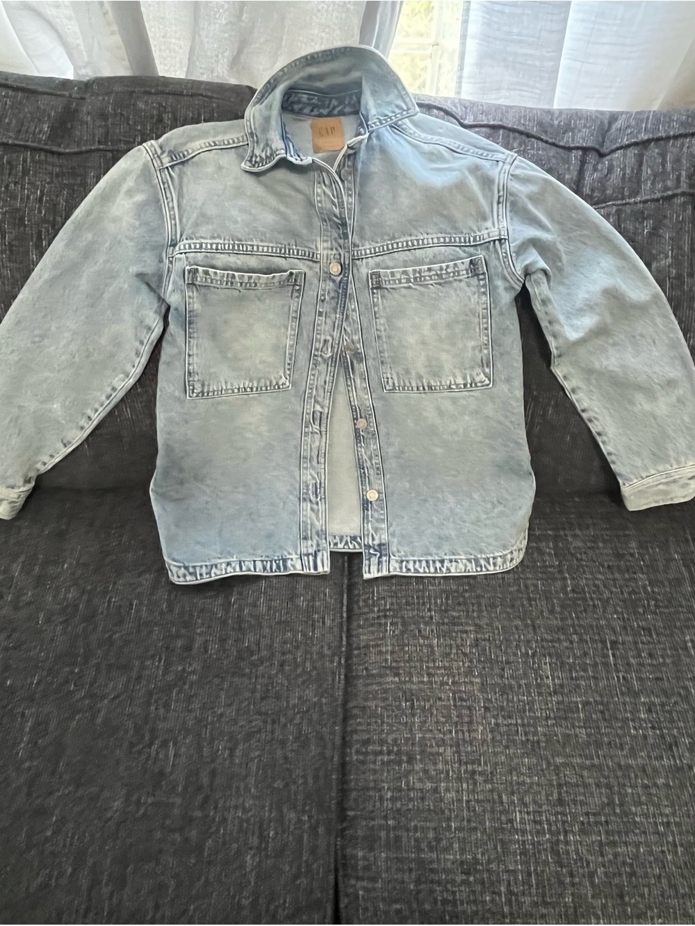 GAP Light Blue Women Denim Jacket with Front Patch Pockets XXS